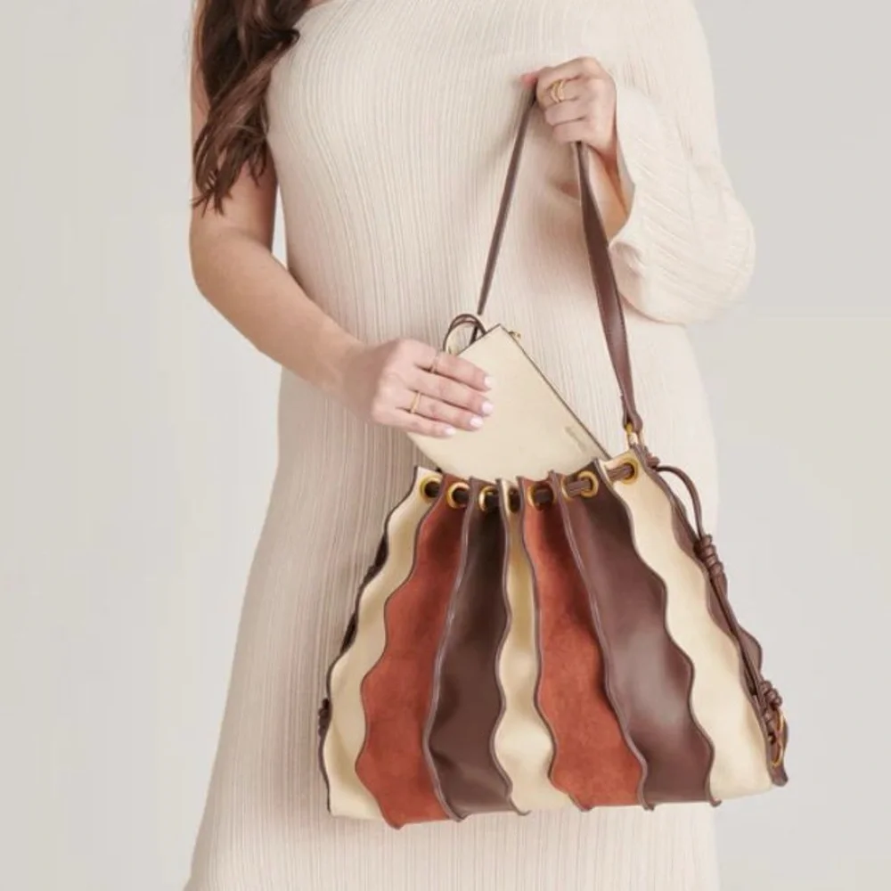 BRAND NEW Dolce Vita Wavy Panel Leather Tote - Brown, Tan & Cream - Picture 2 of 6